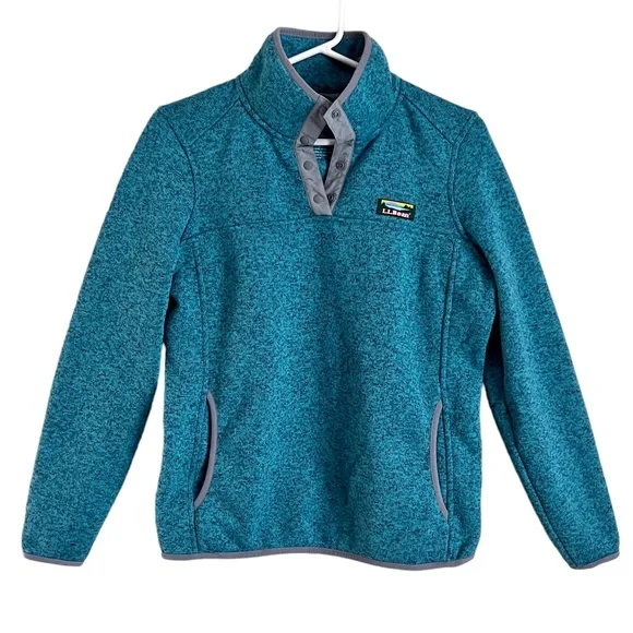 LL Bean Women’s Sweater Fleece Pullover Teal Snap Neck Outdoor Small Petite - Picture 1 of 7